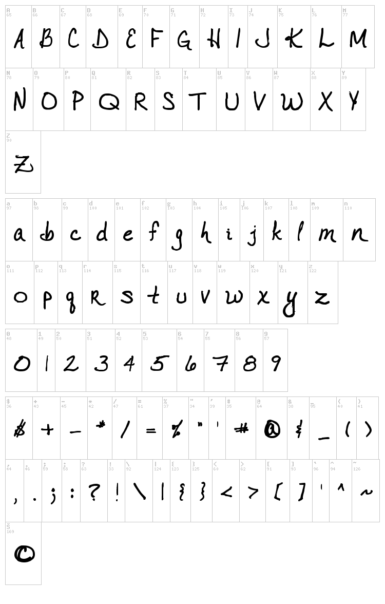 VTC Joelene Hand font map